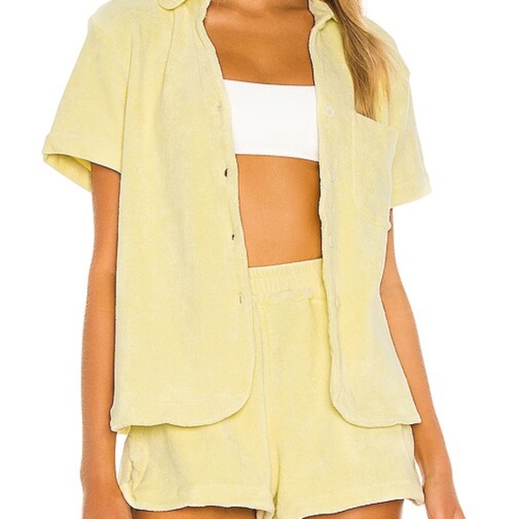 Frankie’s Bikinis Coco Buttercup Yellow French Terry Button Up Set Small - Picture 1 of 3